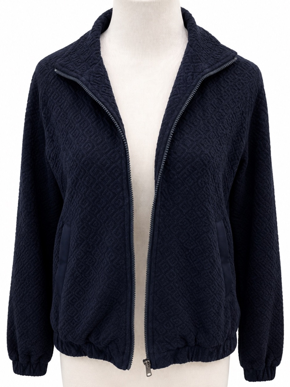 Saint + Sofia Women's Quilted Navy Zip-Front Bomber Jacket Size 6